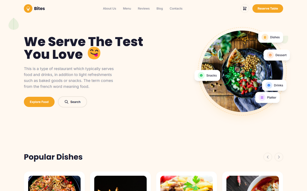 Desktop source preview for Bites — Premium Restaurant & Food Delivery Website Template (HTML + WordPress + Elementor)