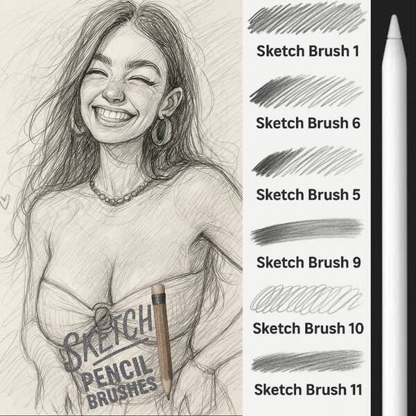 ✏️ FREE SKETCH BRUSHES FOR PROCREATE + 5 TEXTURES + FREE PDF | ONLY TODAY!!! by Lovell