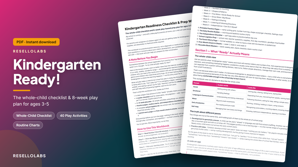 Kindergarten Readiness Checklist & Prep Workbook (Printable) cover