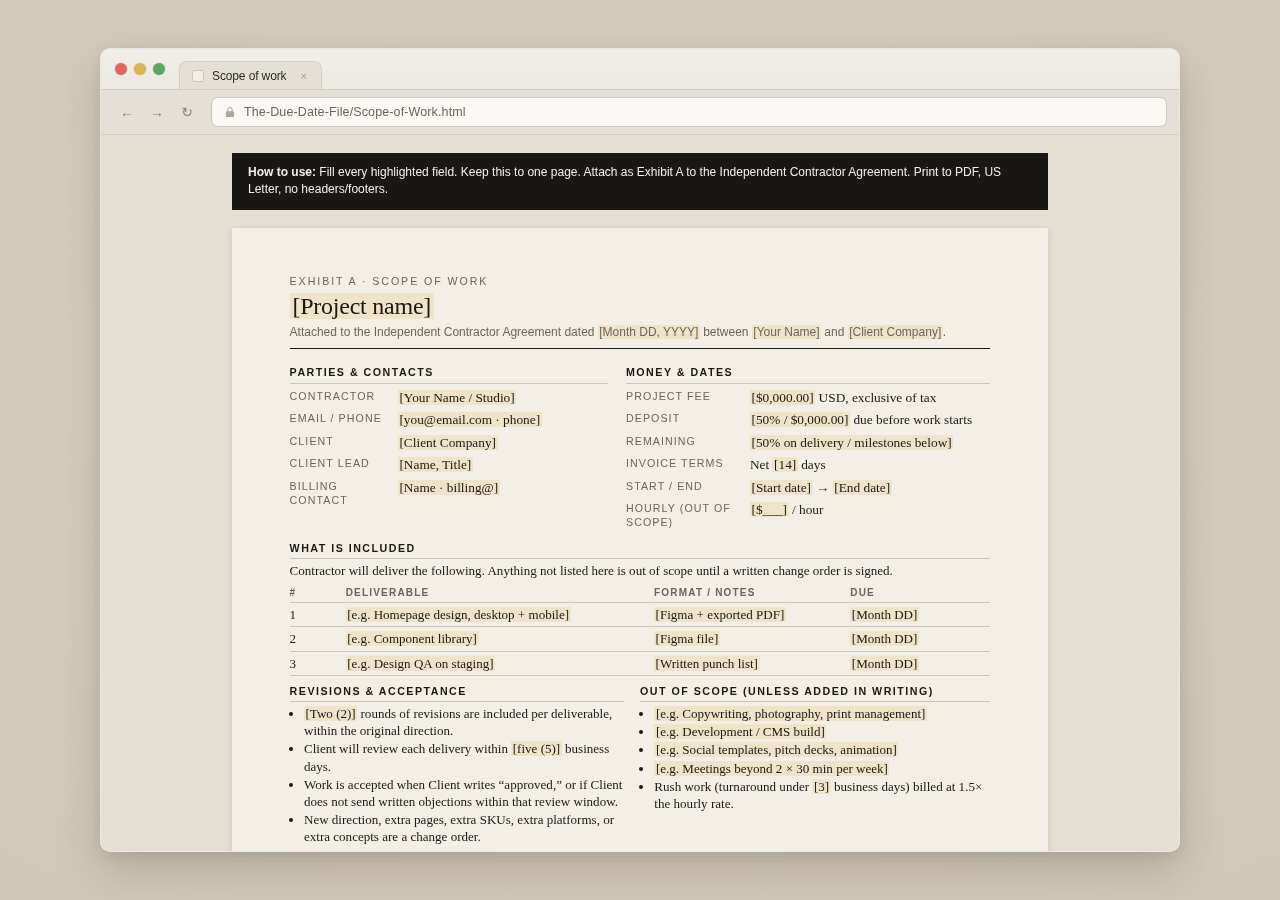 The job list open in a browser — scope of work