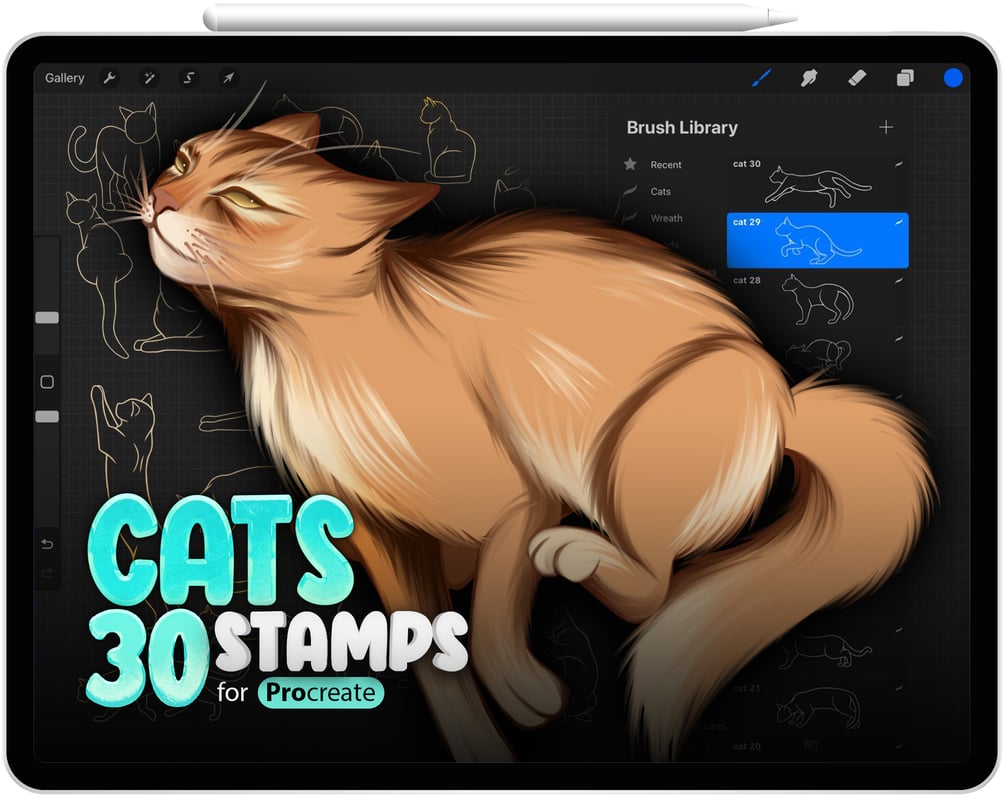 30 Procreate Cat Stamp Brushes Collection by ProCreativeBreeze