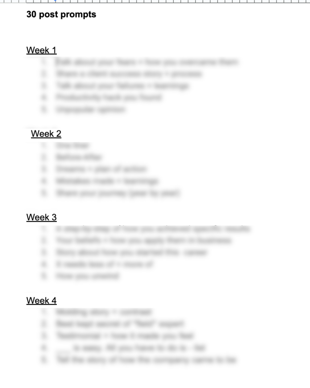 30 Post Ideas