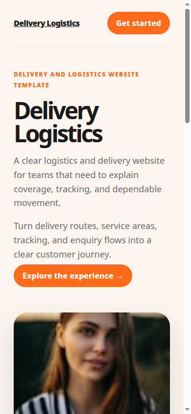 Mobile first screen of the Delivery Site website