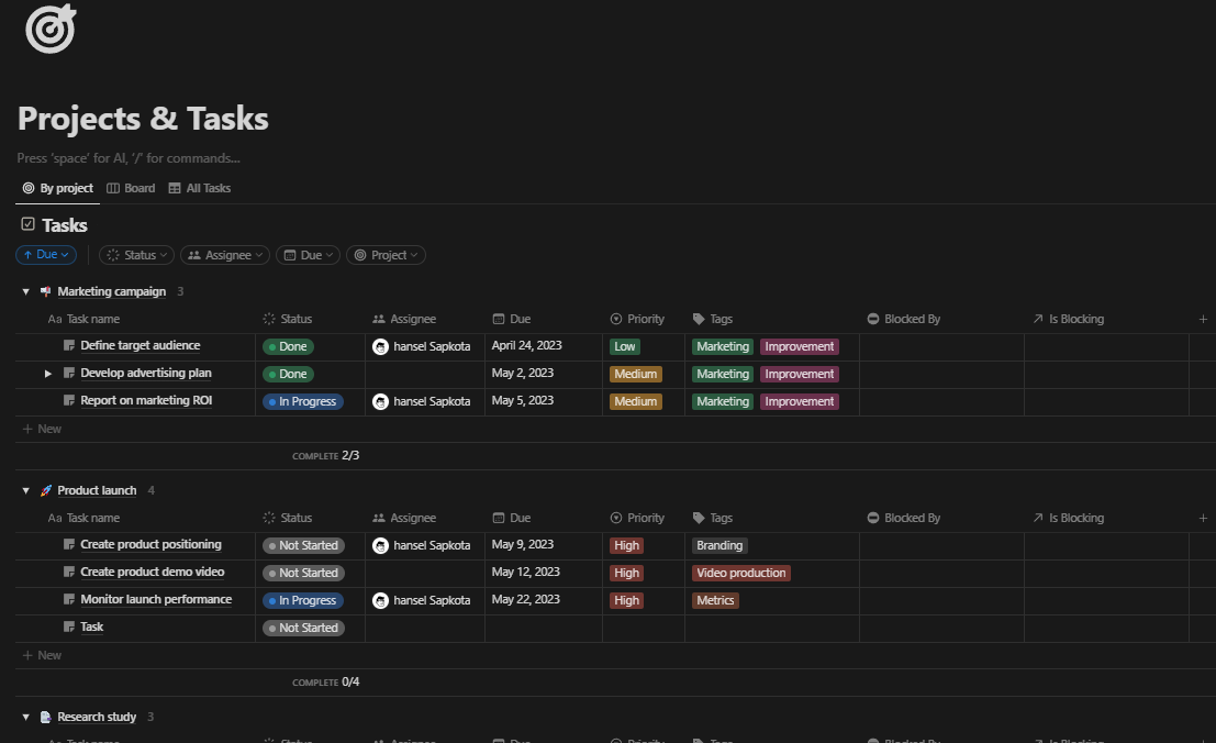 Project and Task Manager