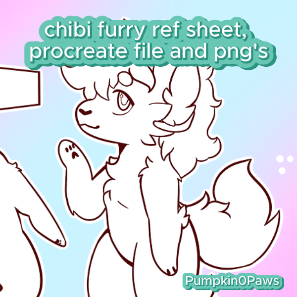 chibi furry ref sheet, procreate file and png's (coloring/ template)