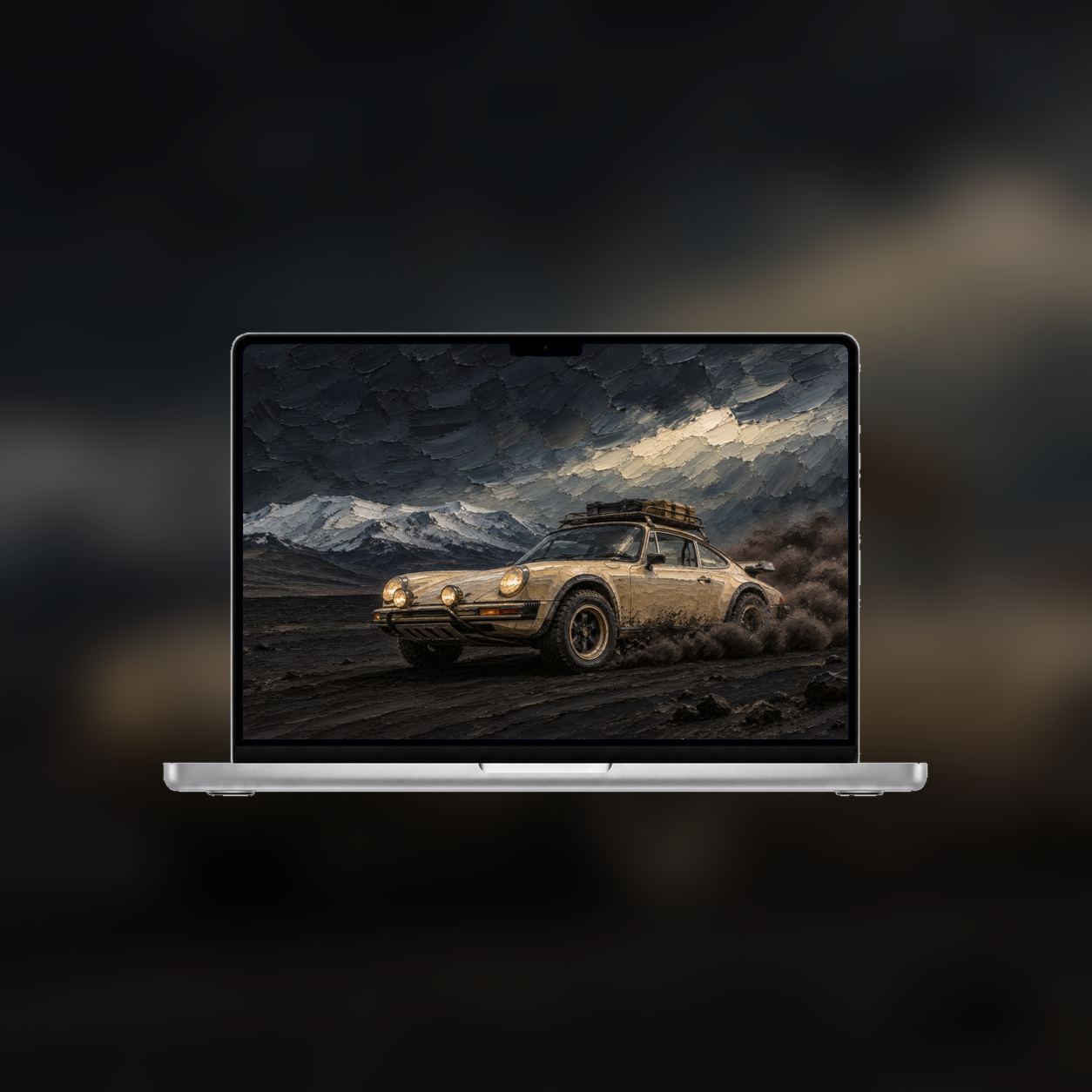 911 Safari wallpaper displayed on a MacBook