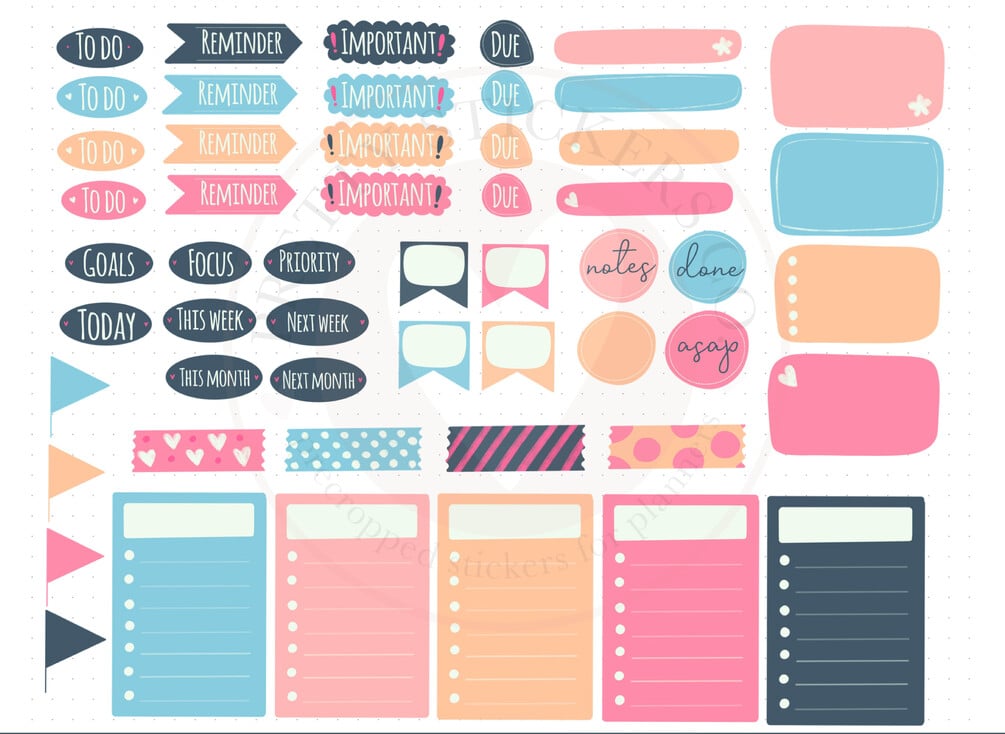 Bullet Journal Stickers Sheet. Cute Digital Printable Sticker for