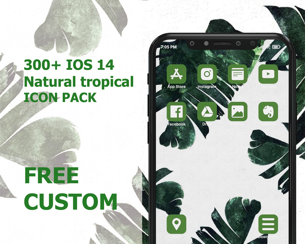 Green Ios 14 App Icons, 850 Neutral Theme Aesthetic Iphone App Icons, Home  Screen Icon Widget, App Icon Covers, Summer Vibes, Tropical Nature