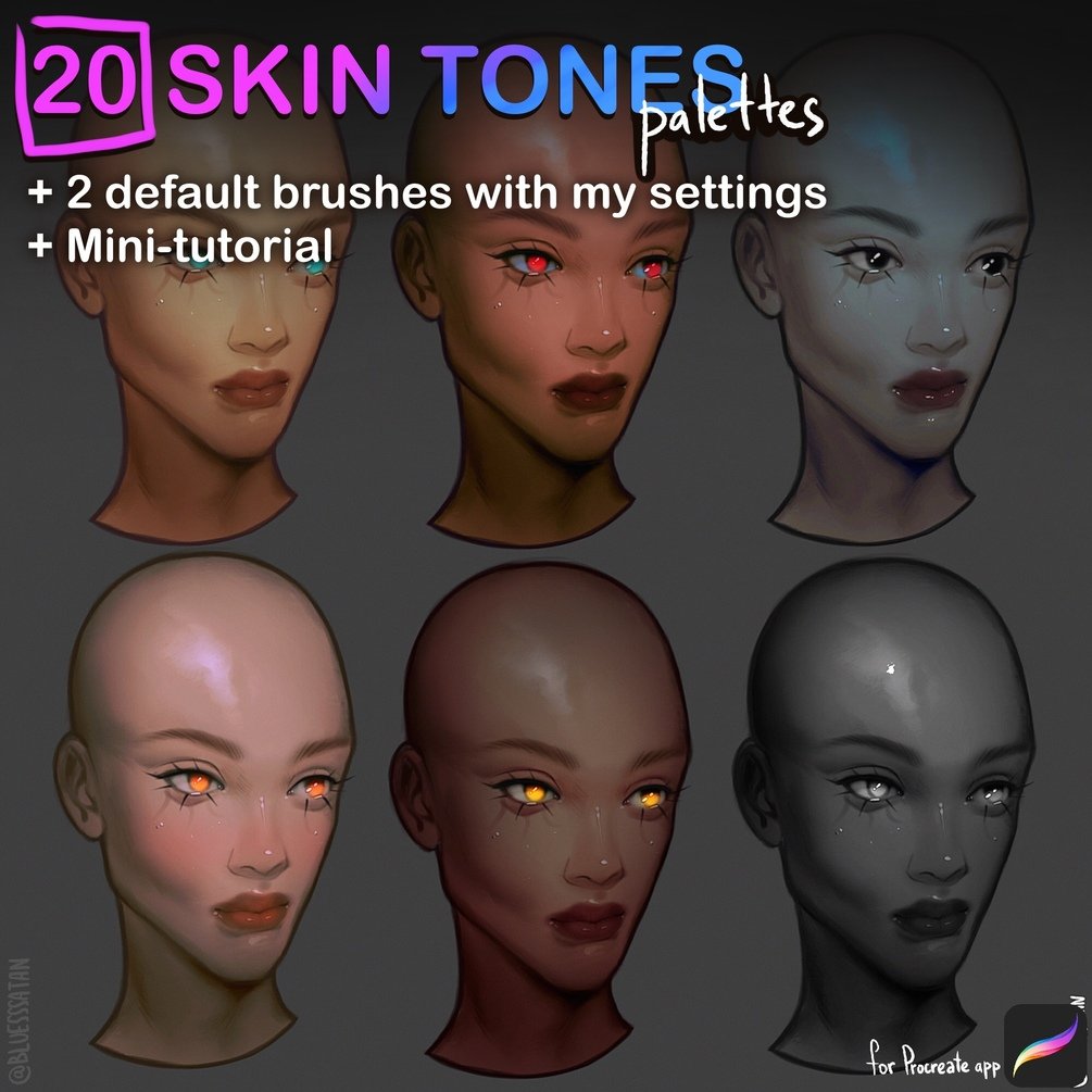 Skin palettes (20 skin tones) + mini tutorial by Julia Razumova