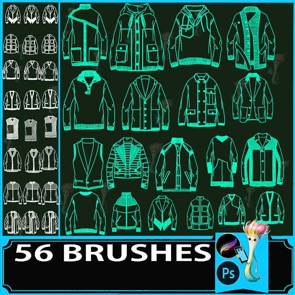 Procreate & Photoshop 56 Types Anime Boy Clothes・Tops Drawing Brush Set | Character Design・Fashion Material by best procreate brushes