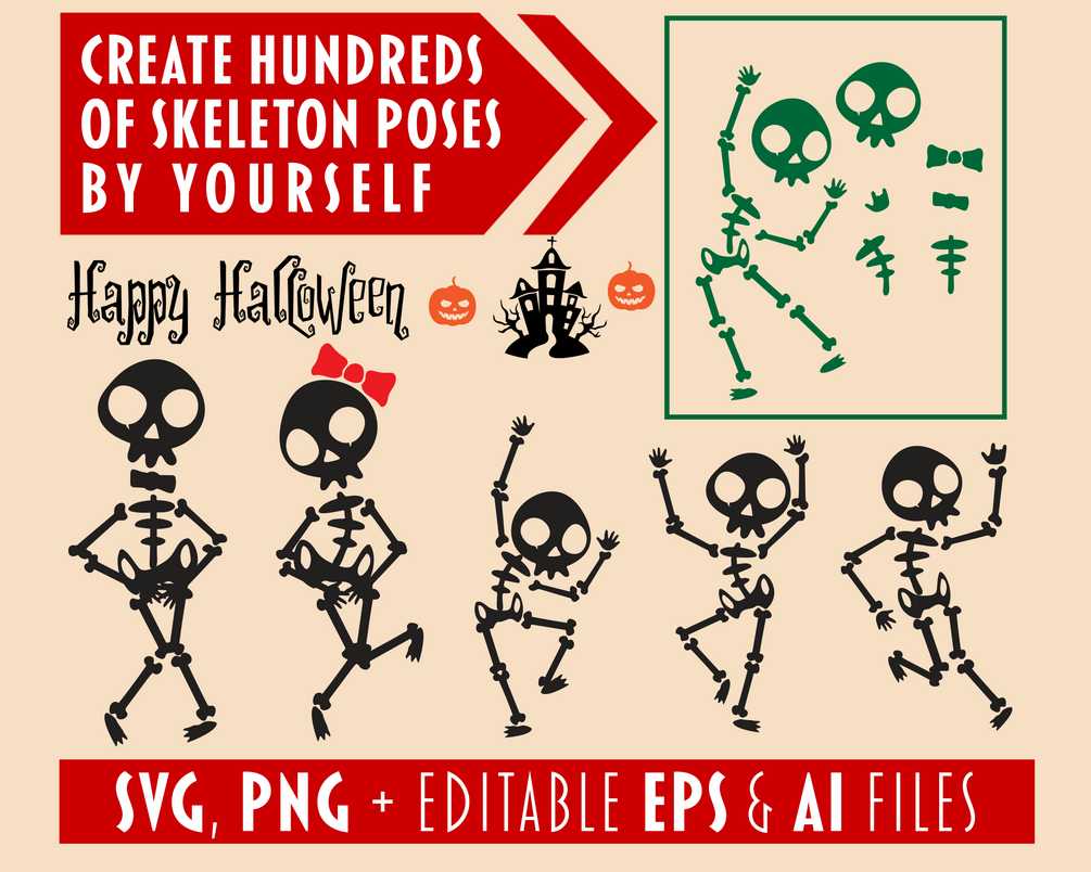 Halloween Skeleton SVG Bundle with Editable Template Included SVG PNG