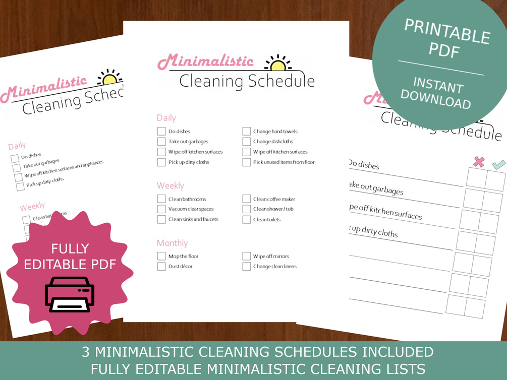 Minimalistic Cleaning Schedule List Fast Cleaning Routine Simple