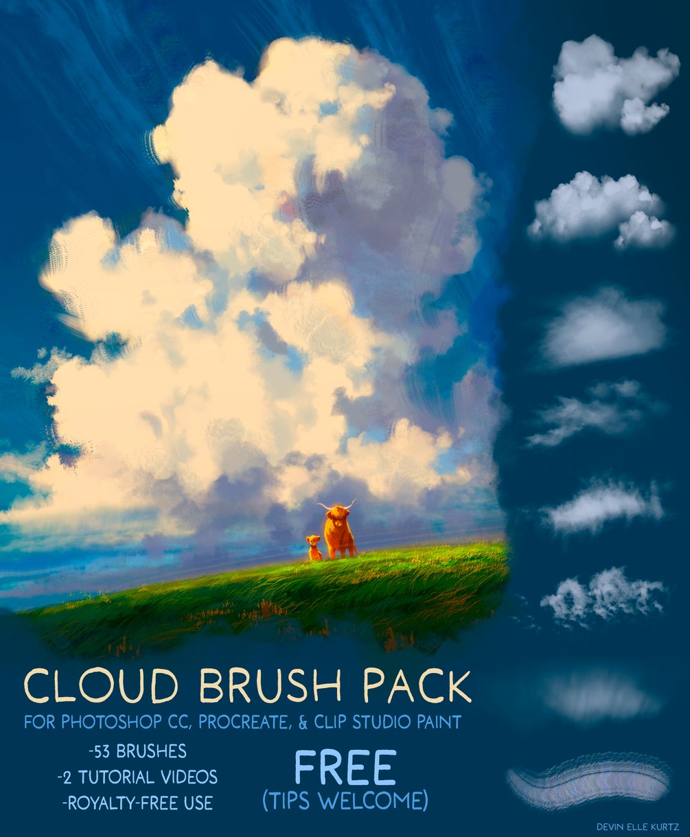 Cloud Brush Pack (Procreate, Clip Studio Paint, Photoshop CC) by Devin Elle Kurtz