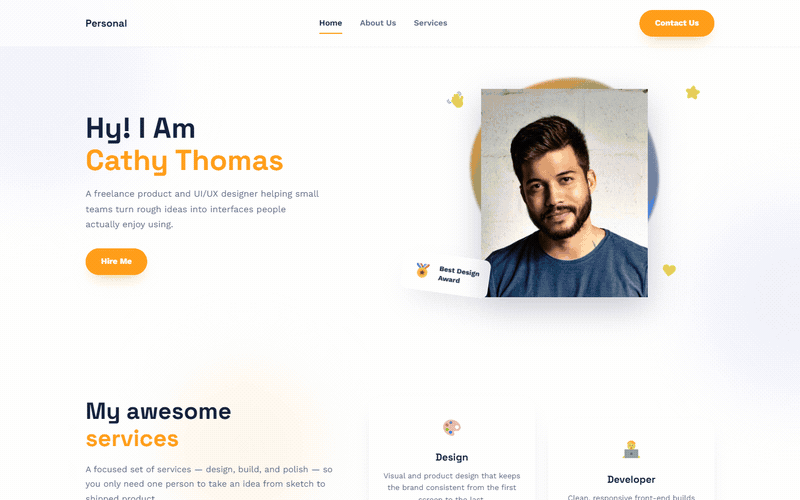 Desktop source preview for Cathy — Premium Personal Portfolio Website Template (HTML + WordPress + Elementor)