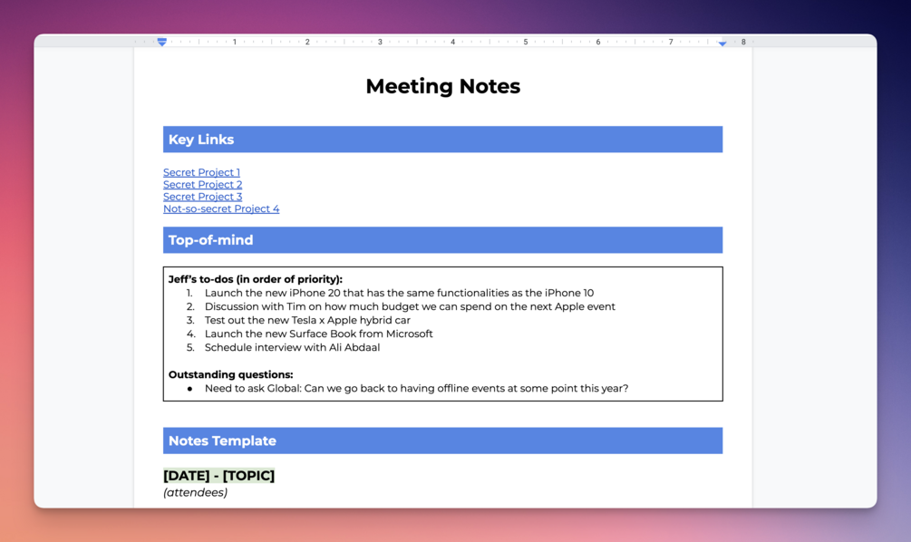 Jeff Su s Meeting Notes Template (Google Docs)