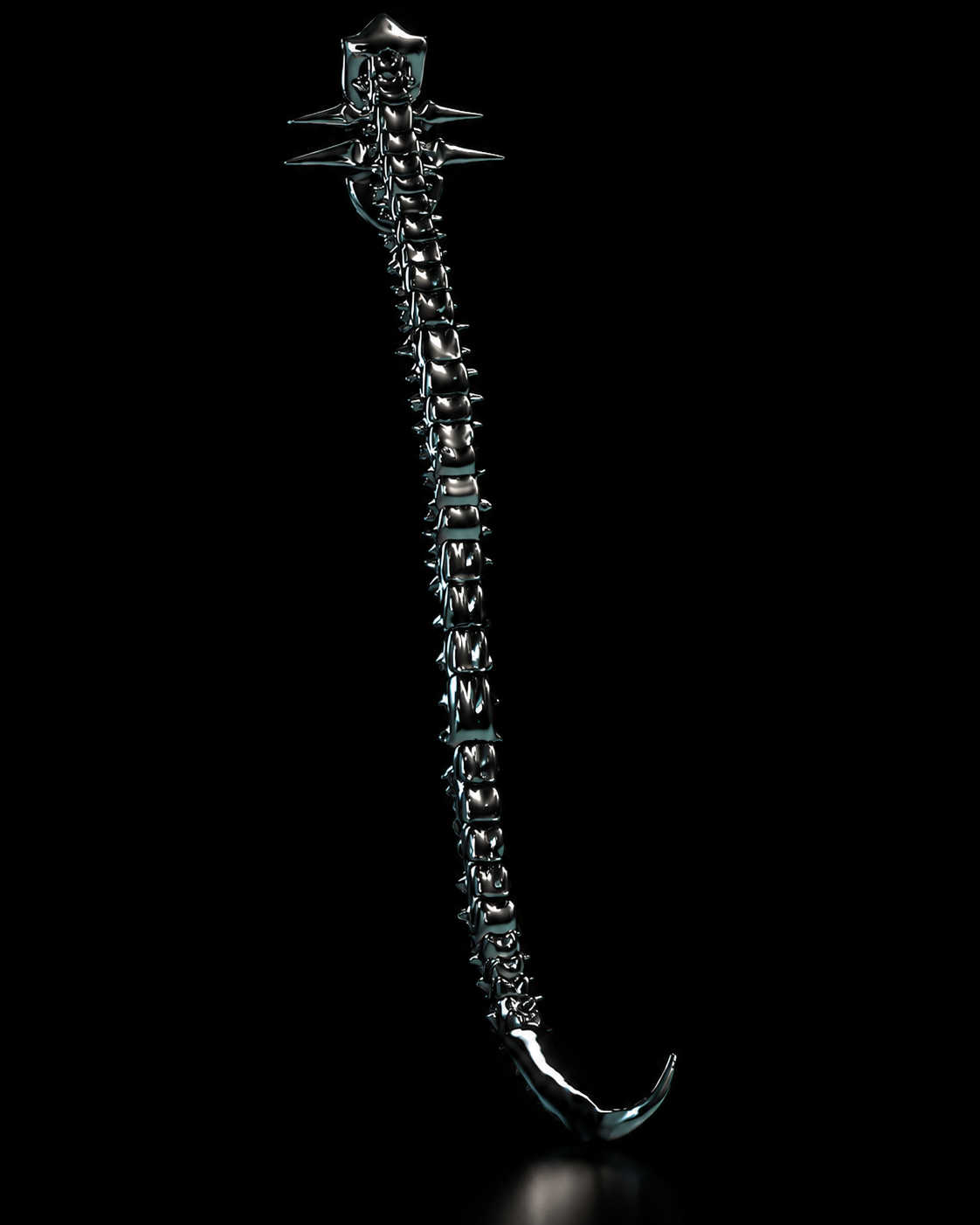 Cauda Noir — full-length chrome spinal tail on black void