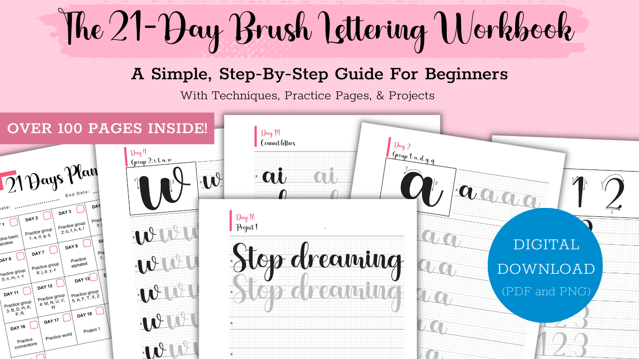 Brush Print Lettering Guide Lettering Workbook Traceable Workbook 