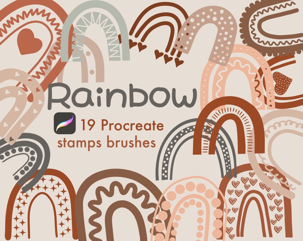 19 Modern Rainbow Procreate Brushes Stamps, Boho Stamps, Procreate Abstract Stamps, Instant