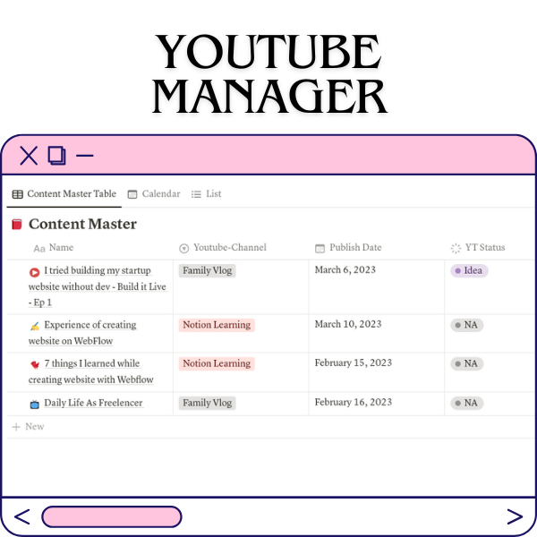 YouTube Content Management Notion Template