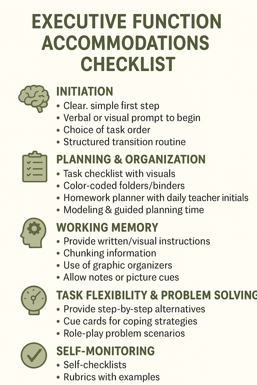 Executive Function Accommodations Checklist