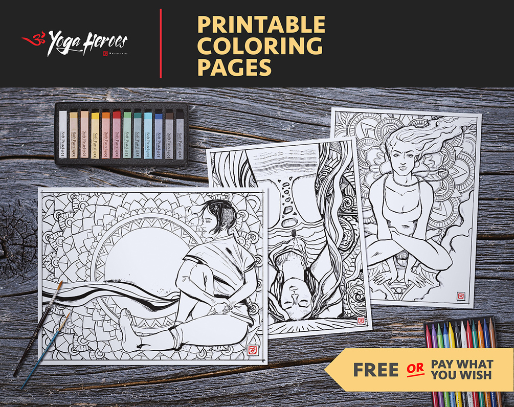 Yoga Coloring: 3 PRINTABLE HANDMADE PAGES - 'Pay What You Wish'