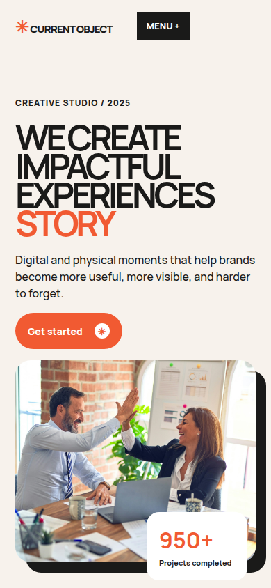 Mobile source preview for Current Object — Creative Studio Website Template (HTML + WordPress + Elementor)
