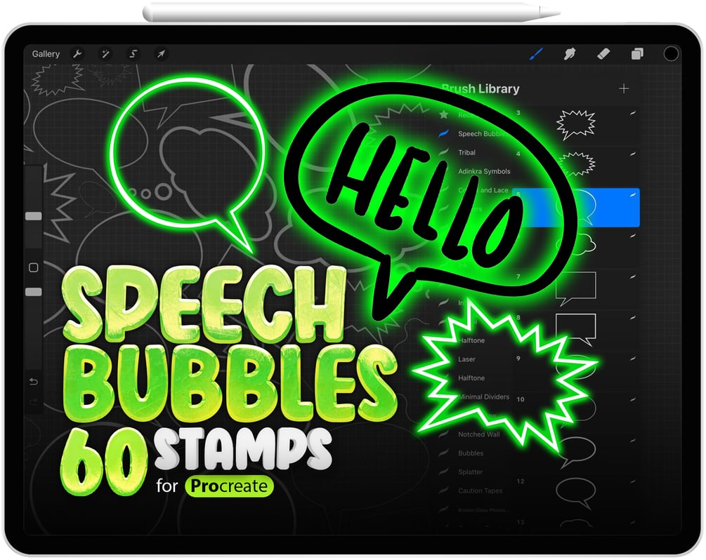 60 Procreate Manga Speech Bubbles Stamp Brushes Collection by ProCreativeBreeze