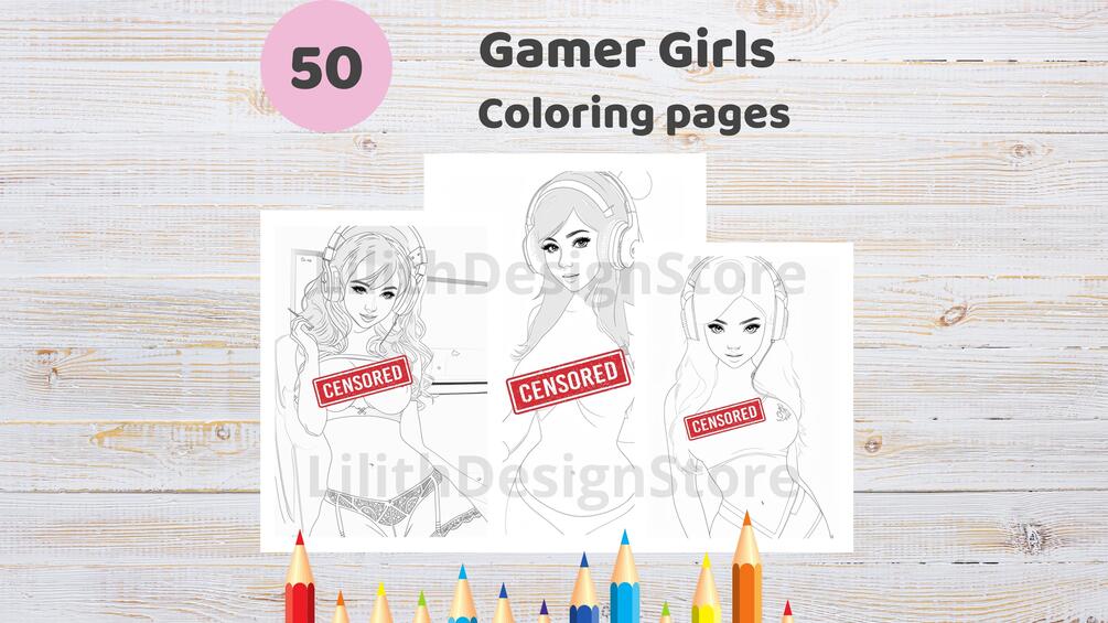 50 NSFW Gamer Girl coloring pages Egirl Colouring Book Sexy Cute