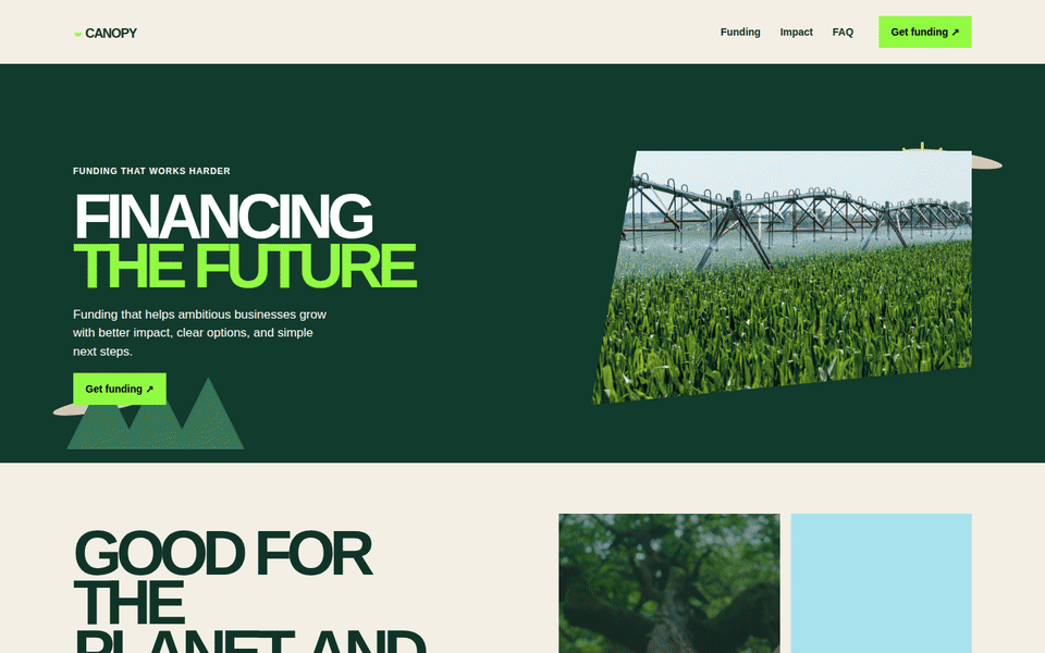 Wide desktop walkthrough for Canopy Capital — Sustainable Funding Website Template (HTML + WordPress + Elementor)