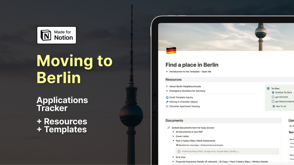 Find an apartment in Berlin 🇩🇪 Notion Template Application Tracker