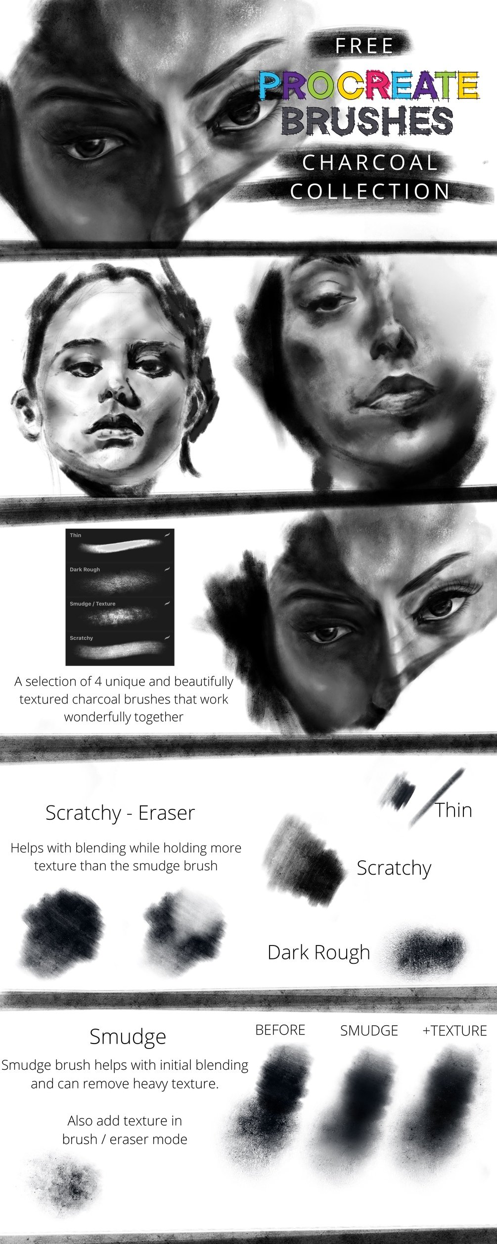 Brushes For Blending in Realistic Drawings, Graphite/Charcoal, Smooth