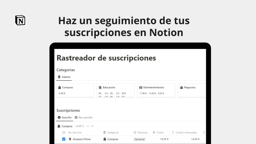 Rastreador de suscripciones en Notion