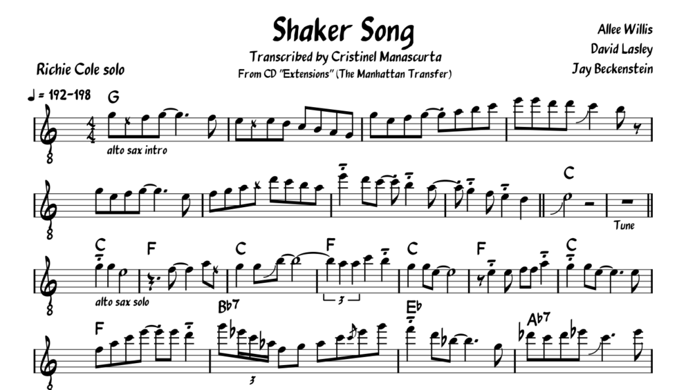 Richie Cole Shaker Song, guitar (transcription)