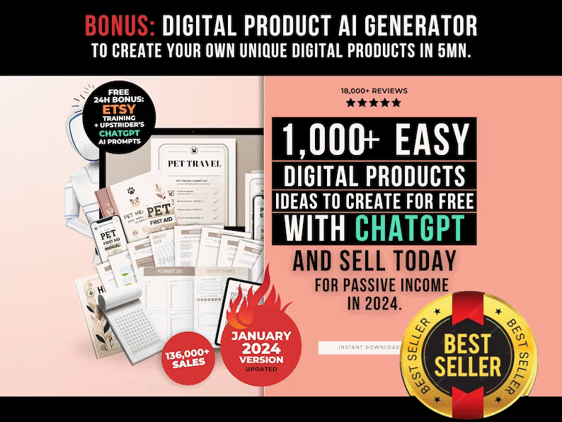 1000 Digital Products Ideas To Create And Sell Today For Passive Income, Etsy Digital Downloads Small Business Ideas and Bestsellers to Sell