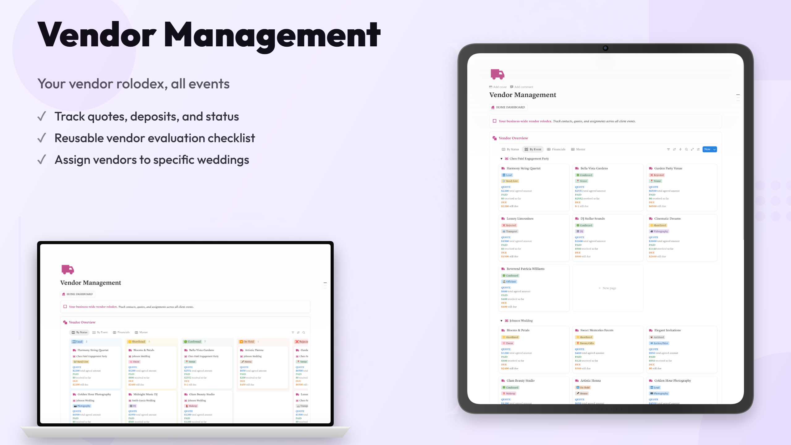 Wedding and Event Planning Business CRM - Leads, Vendors & Day-Of - view 3