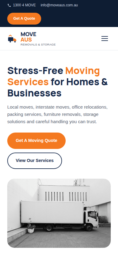 Mobile walkthrough GIF for Moveaus — Removals Website Template