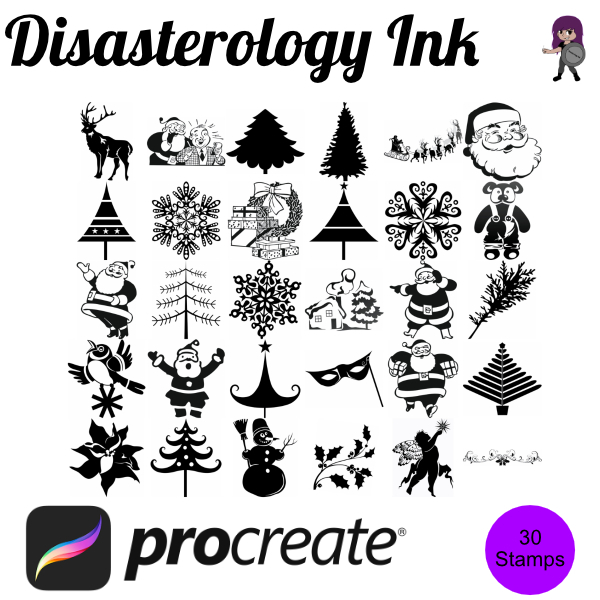 Christmas Winter Elements Procreate Brush Stamps Set 9, 30 Christmas Stamps by Disasterology Ink