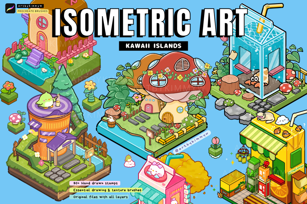 Procreate Isometric Islands Stamp Pack by Kimmy W