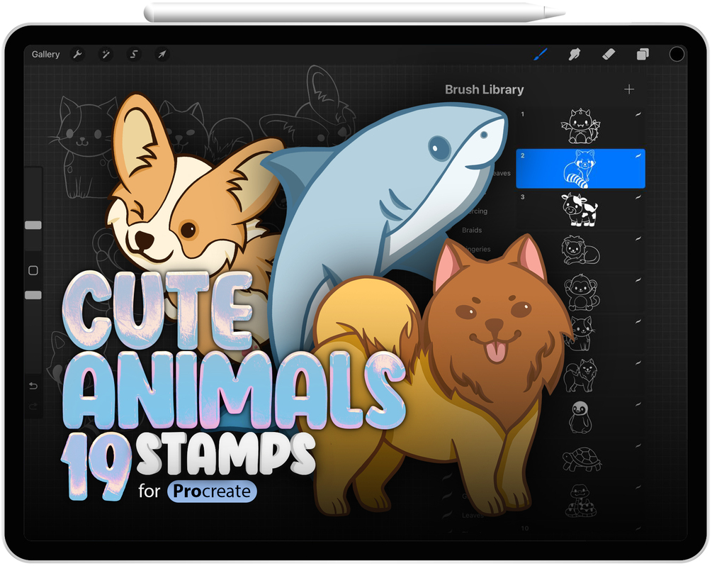 19 Procreate Cute Animals Stamp Brushes Collection by ProCreativeBreeze