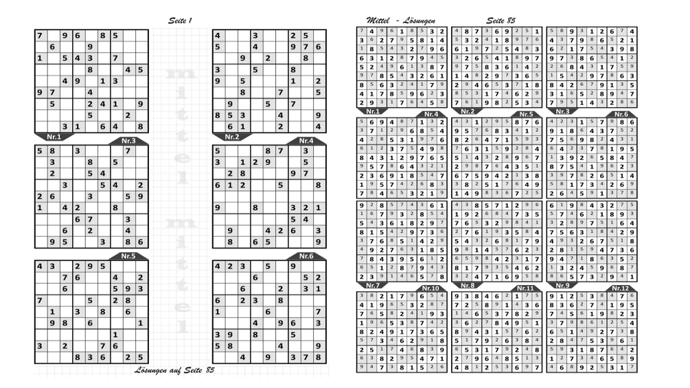 Sudoku Rätselbuch – 500 Druckbare Rätsel (Mittel und Schwer)
