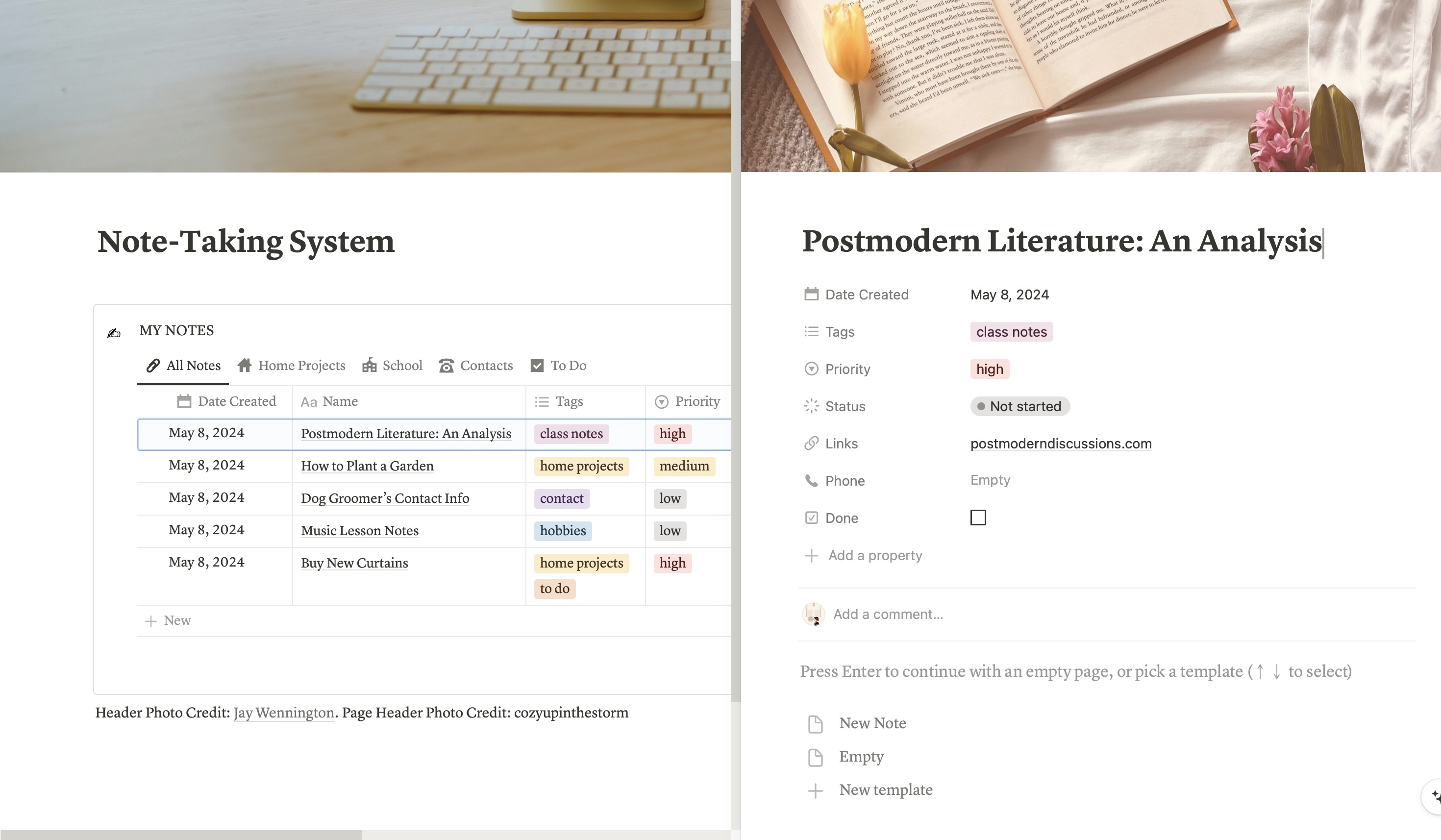 Note-Taking System | Notion Note Taking Planner | Simple Notes Tracker