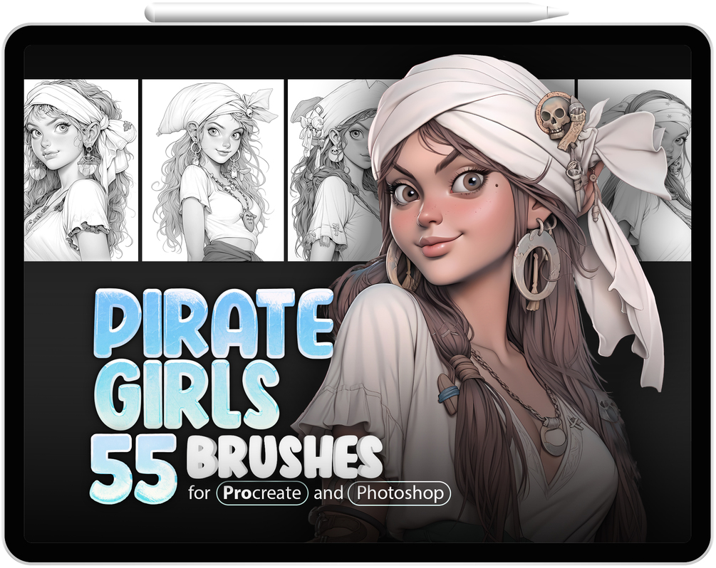55 Beautiful Pirate Girls Brushes Collection for Procreate and Photoshop by ProCreativeBreeze