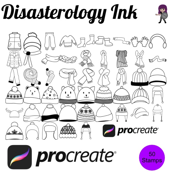 Winter Clothing Fashion Model Set 1 Procreate Brush Stamps, 50 Clothes Stamps by Disasterology Ink