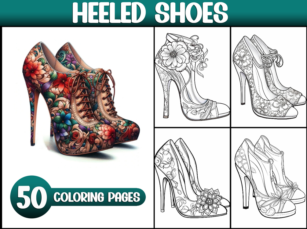 Heeled shoes Grayscale Coloring Pages Printable for Adults, PDF File ...