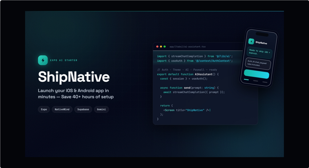 ShipNative product cover — Expo AI starter kit preview