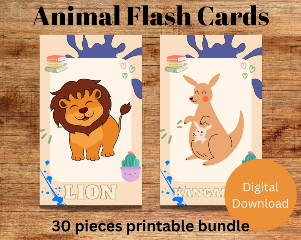 Printable Animal Flash Cards for kids