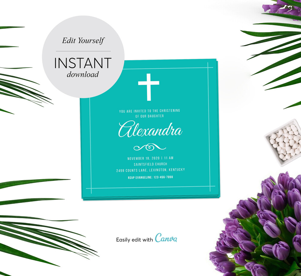 Simple Christening Invitation Template Editable in Canva