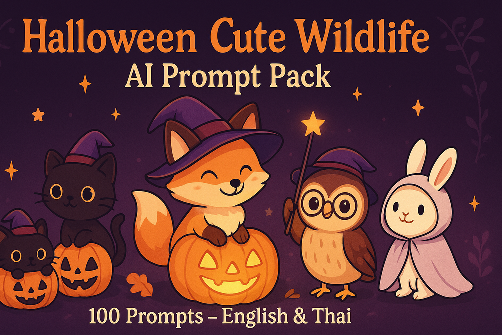 Halloween Cute Wildlife – 100 AI Illustration Prompts thumbnail