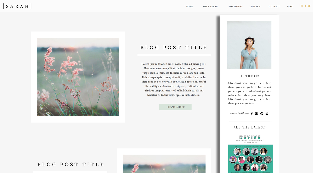 Right Sidebar Canvas Single Desktop Canvas for Showit5