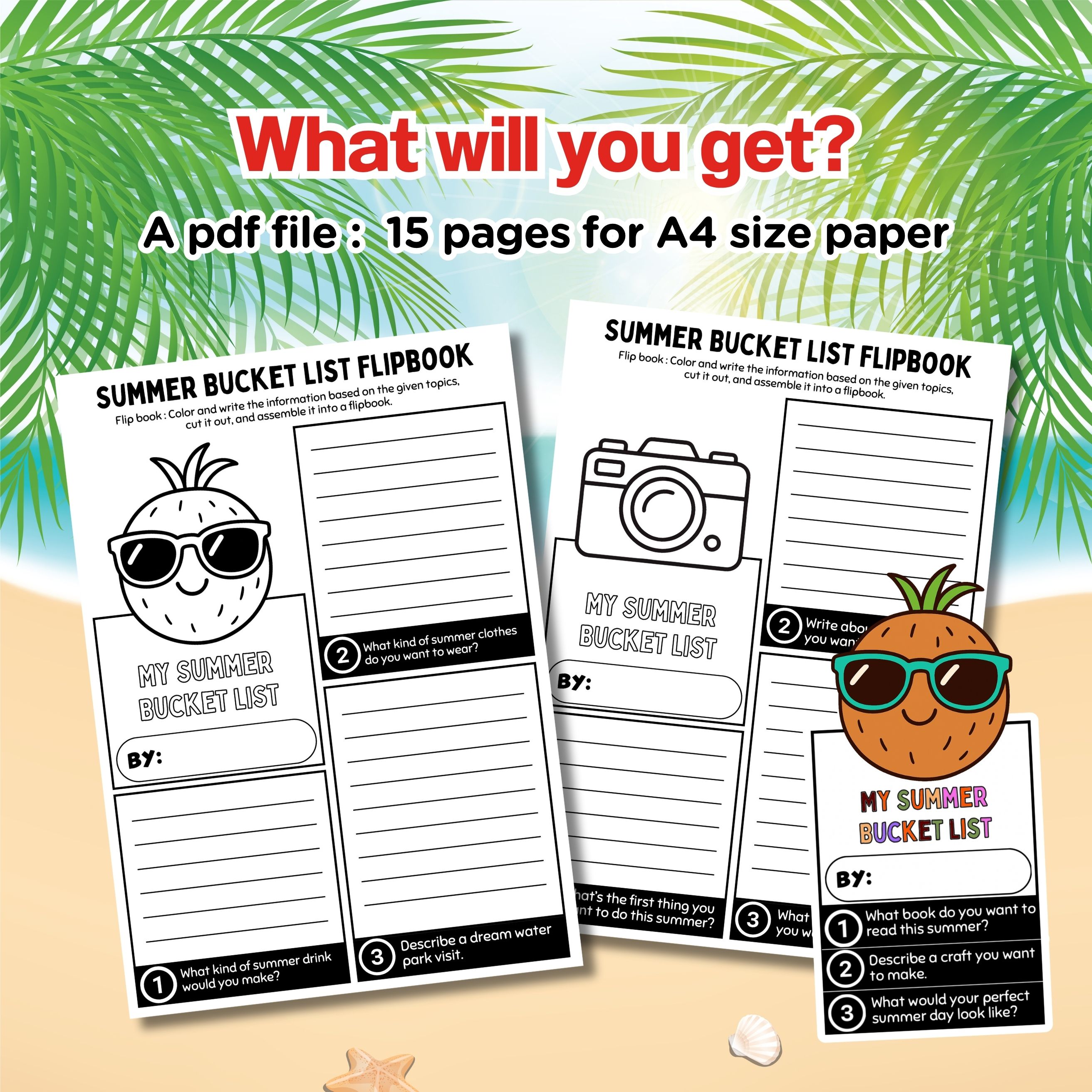 Summer Bucket List Flipbook for Kids, Grades 2-6 Writing Prompt ...